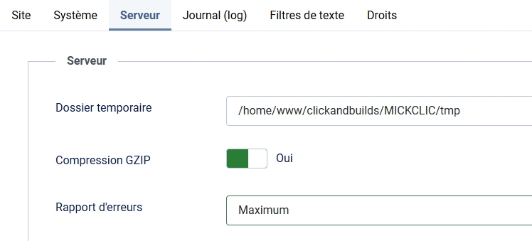 Joomla configuration activation rapport d'erreurs maximum